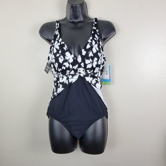 Swim Solutions Tummy Control Flyaway Swim Dress Sz 8 - Picture 3 of 6